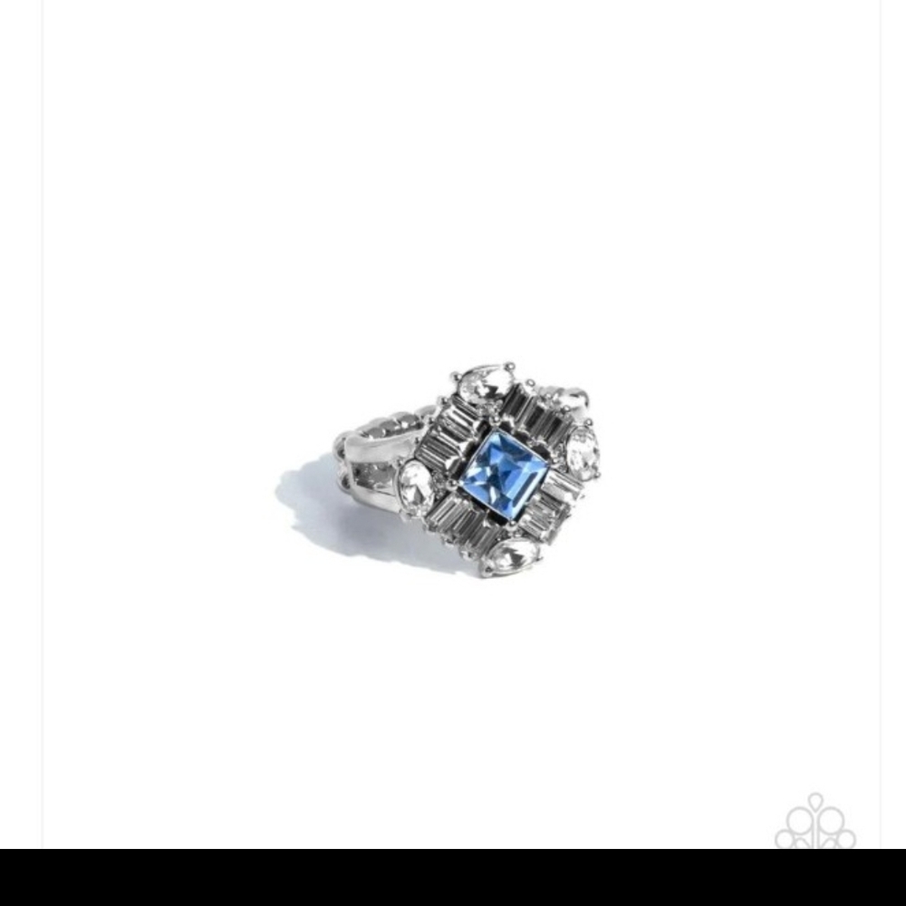 Square Formation Blue Ring Paparazzi Fashion Jewelry Paparazzi Silver Ring